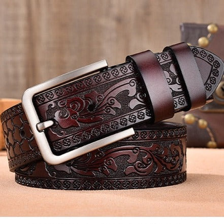 Artisan Carved Genuine Cow Leather Belt for Men